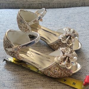 Girl Size 2 Shoes Gold Sparkle Bow JIADUOWANG